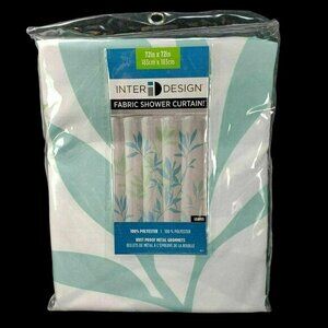 InterDesign Leaves Fabric Shower‎ Curtain Light Green Nature Size 72 x 72 New